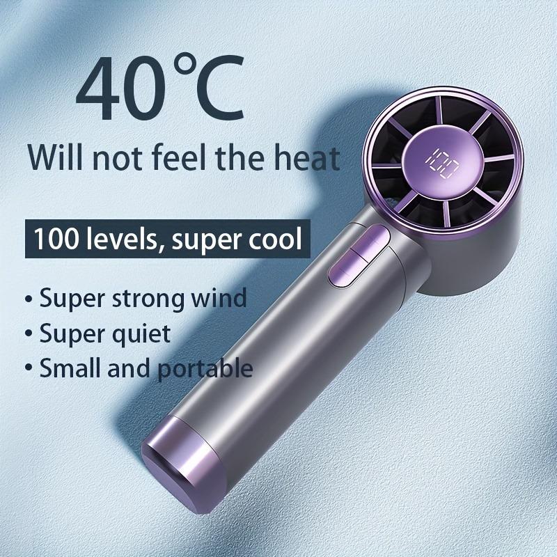 1pc Turbo Handheld Fan with LED Display, 100 Speed Adjustable Portable Mini Fan USB Rechargeable 1200mAh, Max Wind Speed 9m/s,