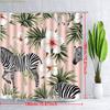 2D Flat 1pc Animal Shower Curtain Tropical Zebra Hibiscus Floral Pattern Bathroom Decor Bath Tub Divider Hanging Drapery Inclu