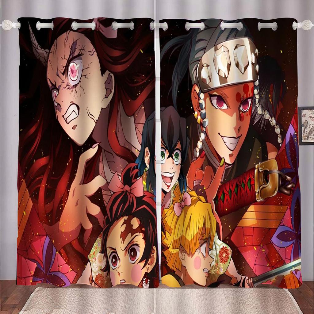 Demon Slayer Cartoon Anime Dustproof  Balcony Screen Curtains For Living Room Bedroom Blackout Curtains Polyester Home