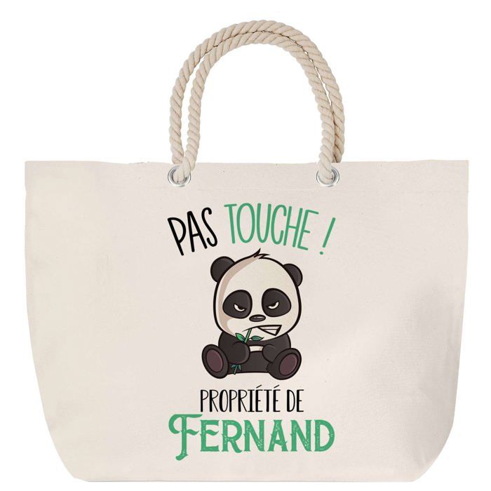 Sac de plage anse corde Fernand Pas Touche Panda Cadeau Anniversaire Noël | Grand Sac de Transport & Sport