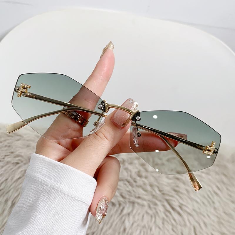 New Frameless Letter F Diamond-set Polygonal Sunglasses Fashionable Street S Sunglasses Women