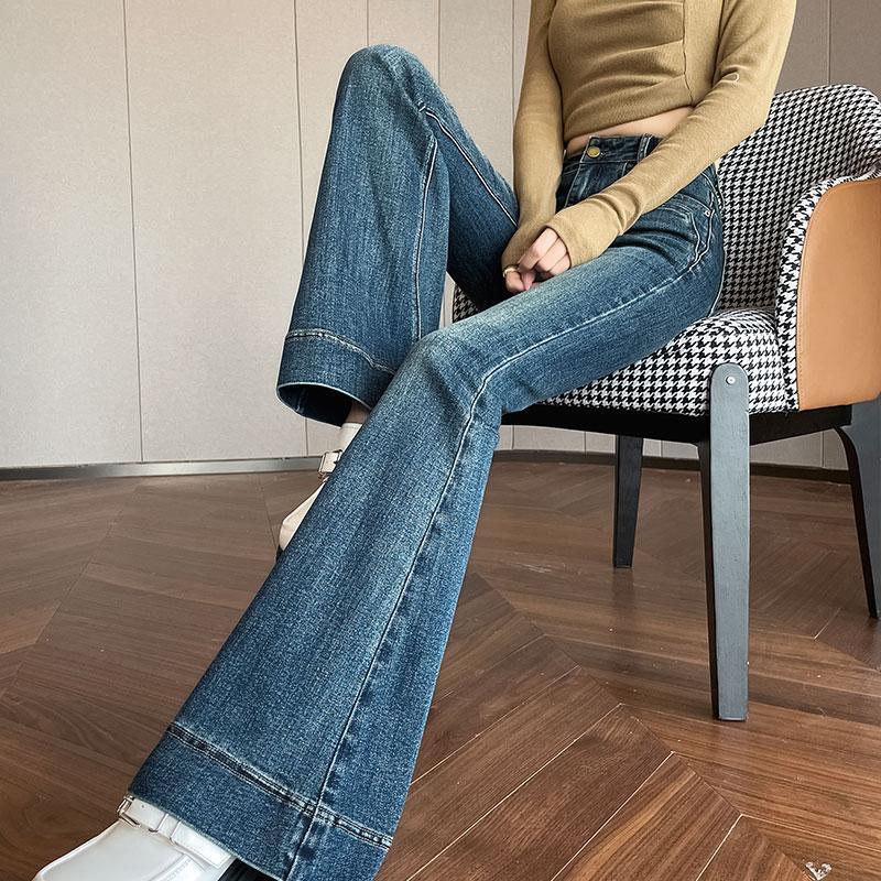 

Women s High-Waist Retro Micro-Flare Jeans: Nostalgic Hong Kong Style Flared Pants XS