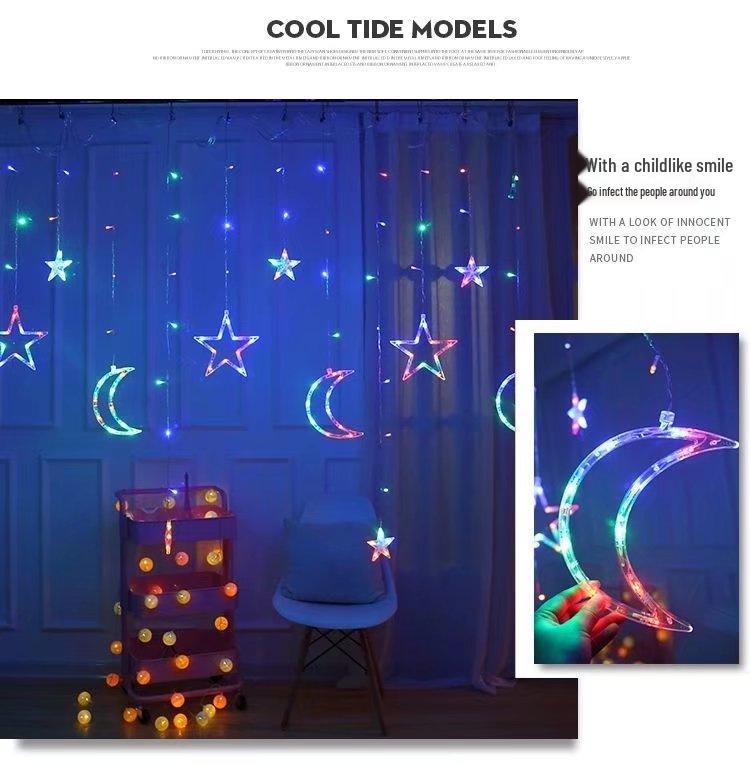 LED Star Moon Curtain String Lights with Battery & USB for Bedroom Décor