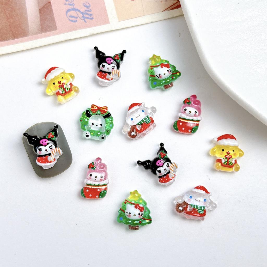 New Christmas Nail Art Accessories Resin Sanrio Cute Cartoon Christmas Tree DIY Nail Decorations