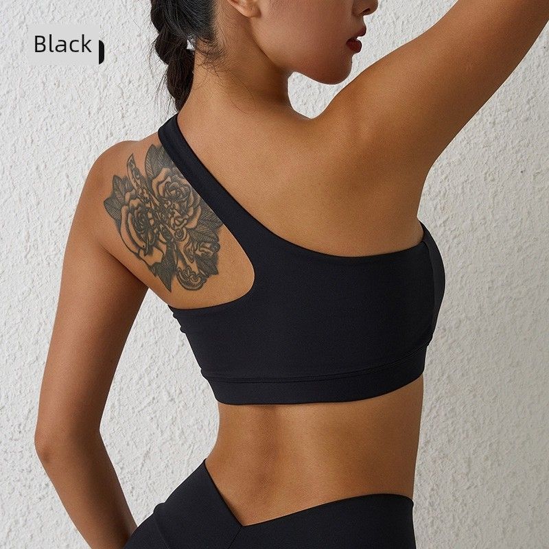 Nude Feel Sports Underwear One Shoulder Yoga Bra Removable Sports Beauty Back Bra Fitness Sports Outer Wear Sloping Shoulder