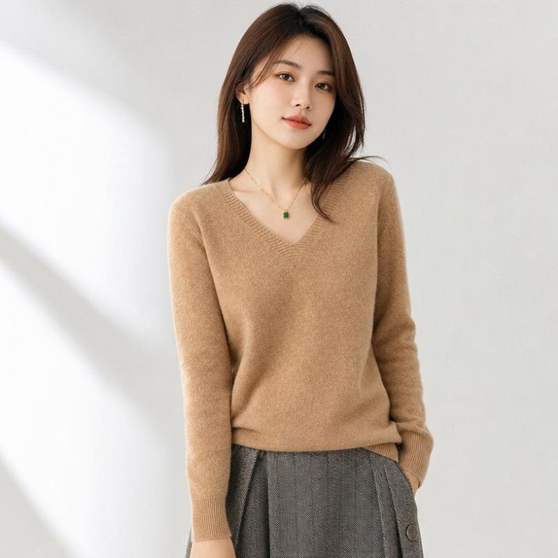 Women S V Neck Long Sleeve Pullover Knit Sweater Plus Size