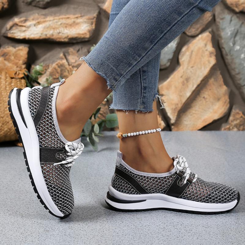 Flat Single Shoes Summer New Round Toe Mesh Breathable Front Lace-Up Soft Sole Non-Slip Wear-Resistant Sneakers