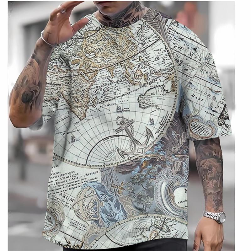 Vintage Nautical Graphic T-Shirt For Men Ship Map 3D Printed Tees Summer Casual Oversized Round Neck Tops T Shirts Short Sleeves