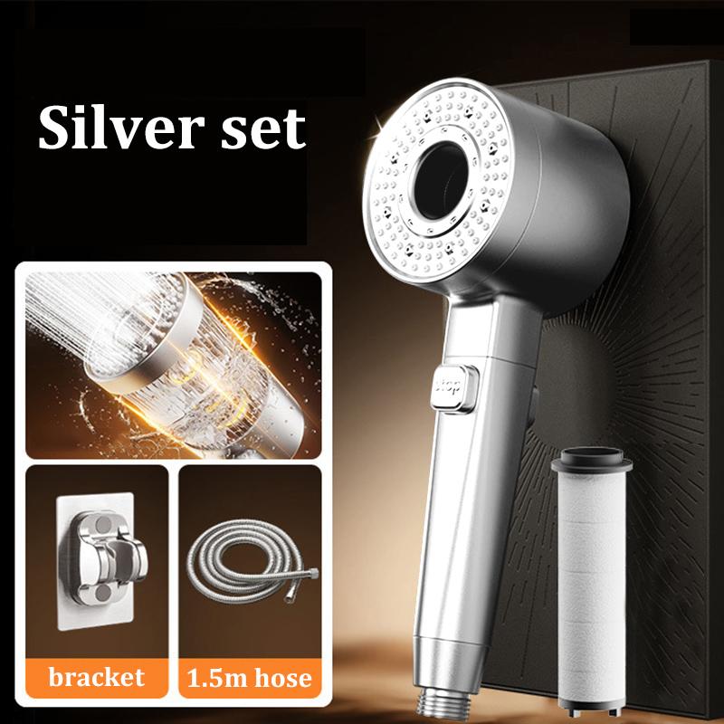 Five-speed Filter Super-pressurized Shower Head Handheld Hollow Large Water Outlet Bathroom Shower Head Set