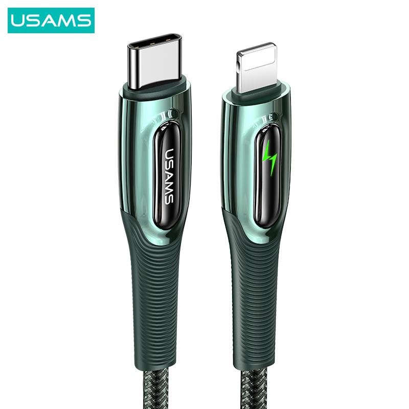 

USAMS Type-C To Lightning Smart Power-Off 20 Вт PD кабель для быстрой зарядки для iPhone 12 11 Pro Max кабель для ipad air mini кабель для передачи данных 1.2m темно-зеленого