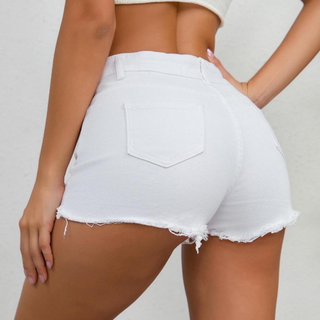 Cross-Border European & American Sexy Casual High-Waisted Plus Size Ripped Denim Shorts for Women