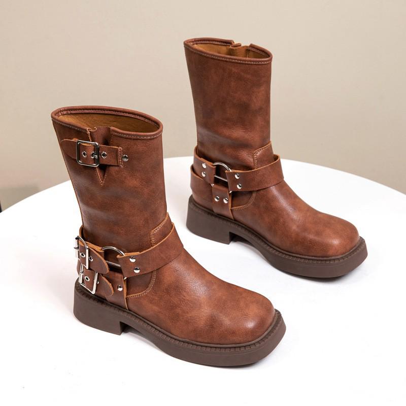 Women's Vintage Brown Genuine Leather Over-the-Knee Knight & Cowboy Boots