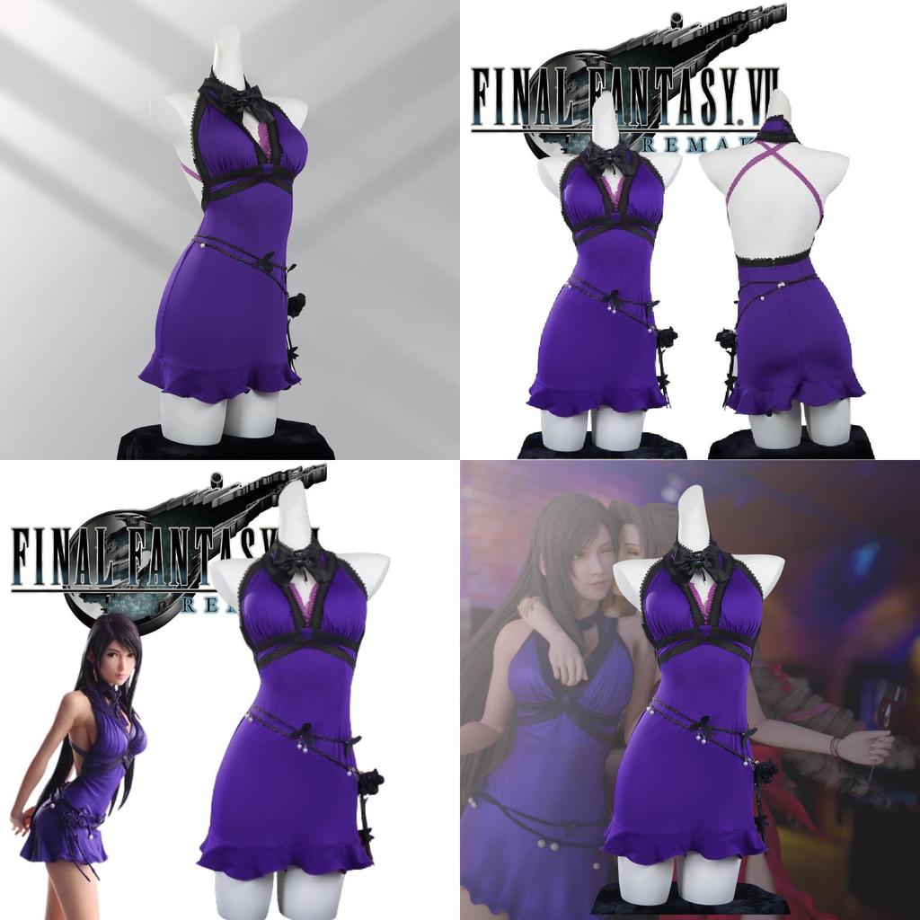 Elegant Fantasy Tifa Purple Dress Cosplay Outfit For Game Role Play In Polyester