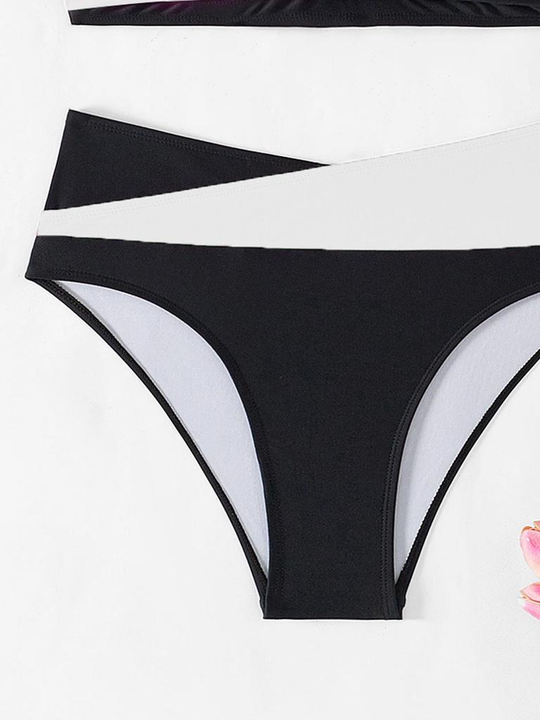 2025 Color Block High Waist Halterneck Bikini Two-Piece Swimwear for Women.