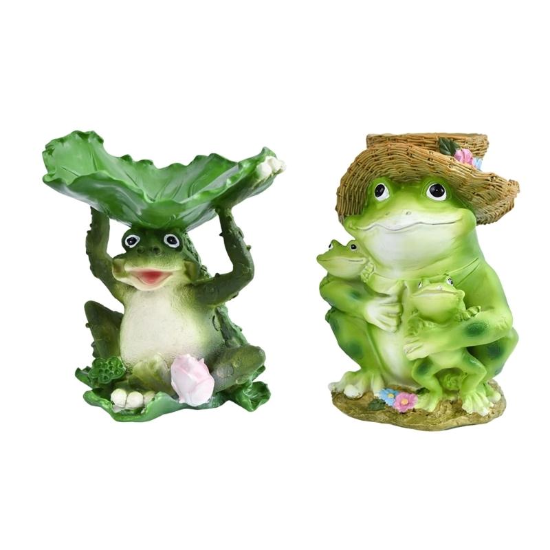 Frogs Statue Bird Feeder Resin Figurine for Garden and Terraces Outdoor Backyard Decorative Statue Bird Feeding Station
