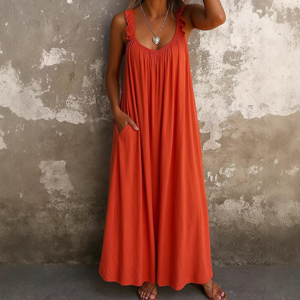 European and American New Women's Clothing Casual Suspender U-neck Vest Skirt Pleated Dress Long Dress Summer