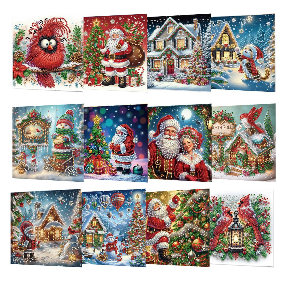 12PCS DIY Diamond Painting Greeting Card Set Xmas Designs Rhinestone Diamond Art Mosaic Postcards Congratulations Cards & Gifts