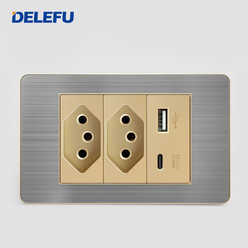 DELEFU Brazilian Model 118 Type 10A/20A Stainless Steel Gray Surface Gold-Plated USB Type-C Connector 20W Fast Durable PC