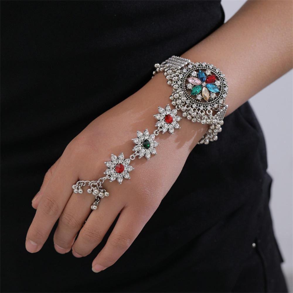 Retro Crystal Hand Chain Ring Irregular Tassels Bangle Exquisite Ethnic Style Bracelet  Couple