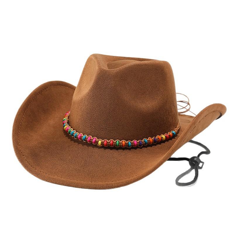New suede upturned edge western cowboy hat men's and women's outdoor travel hat rolled brim ethnic style top hat felt hat