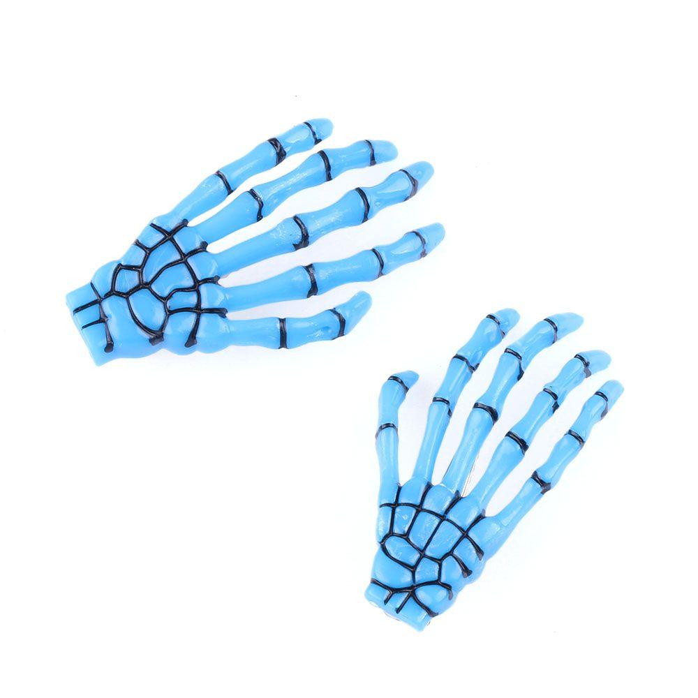 2PCS Women Harajuku Skull Skeleton Hand Hair Clip Bone Claw Hairpin Halloween Hair Accessories