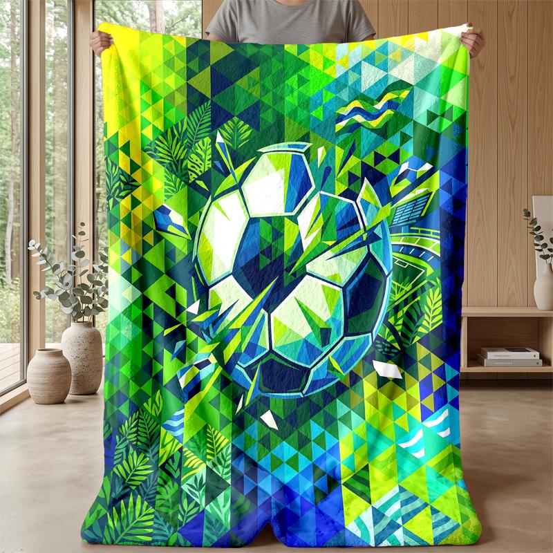 Soccer Ball Breaks Through Pattern Theme blanket Lightweight Warm Flannel Blanket Decorative Throw Blanket for Home Decoration