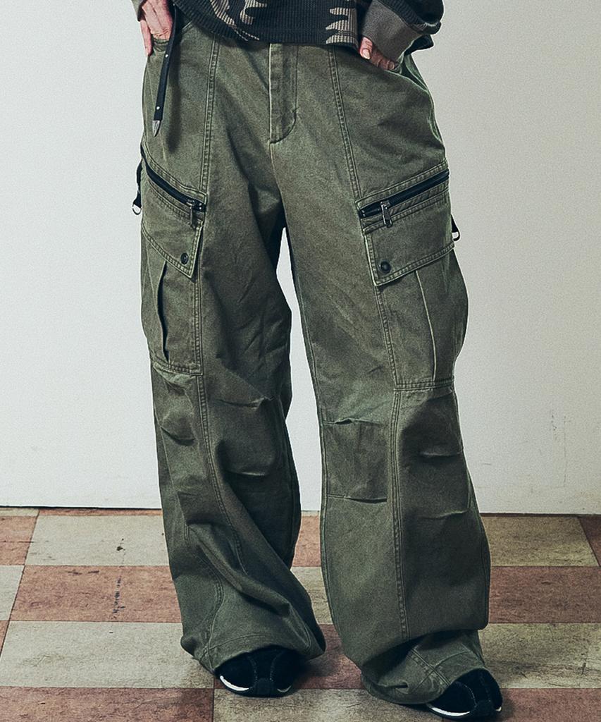 AAKAM Knee Pin-Tuck Zippered Cargo Pants (Khaki)