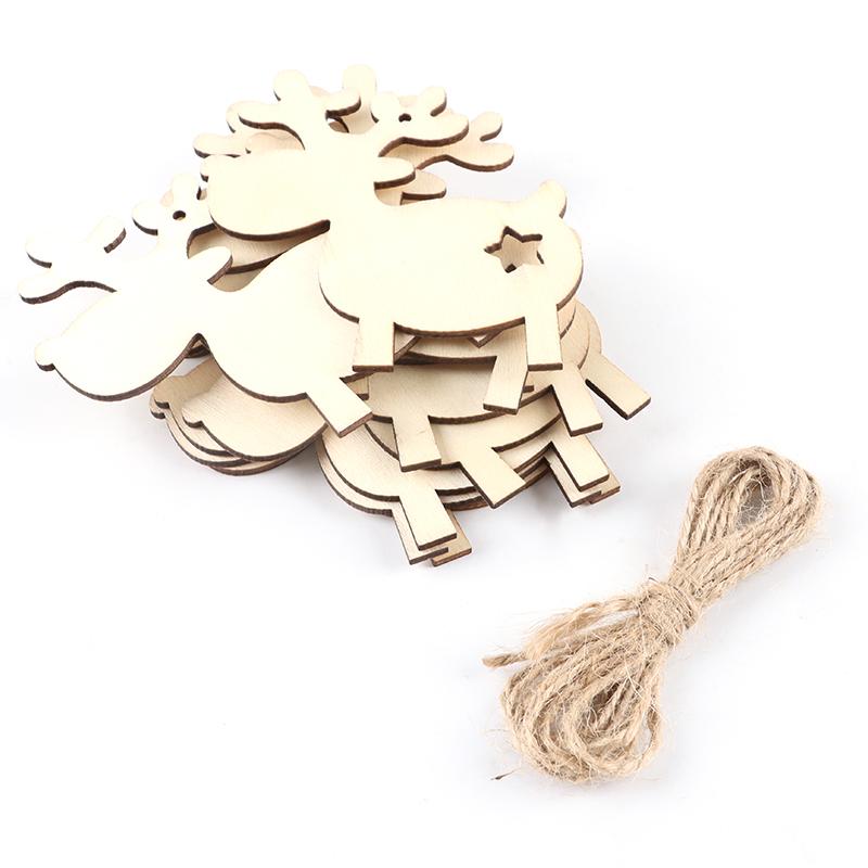 (10pieces/bag)7.94x8.33CM Christmas Elk Wooden Decorative Pendant New Year Room Matching Atmosphere Photo