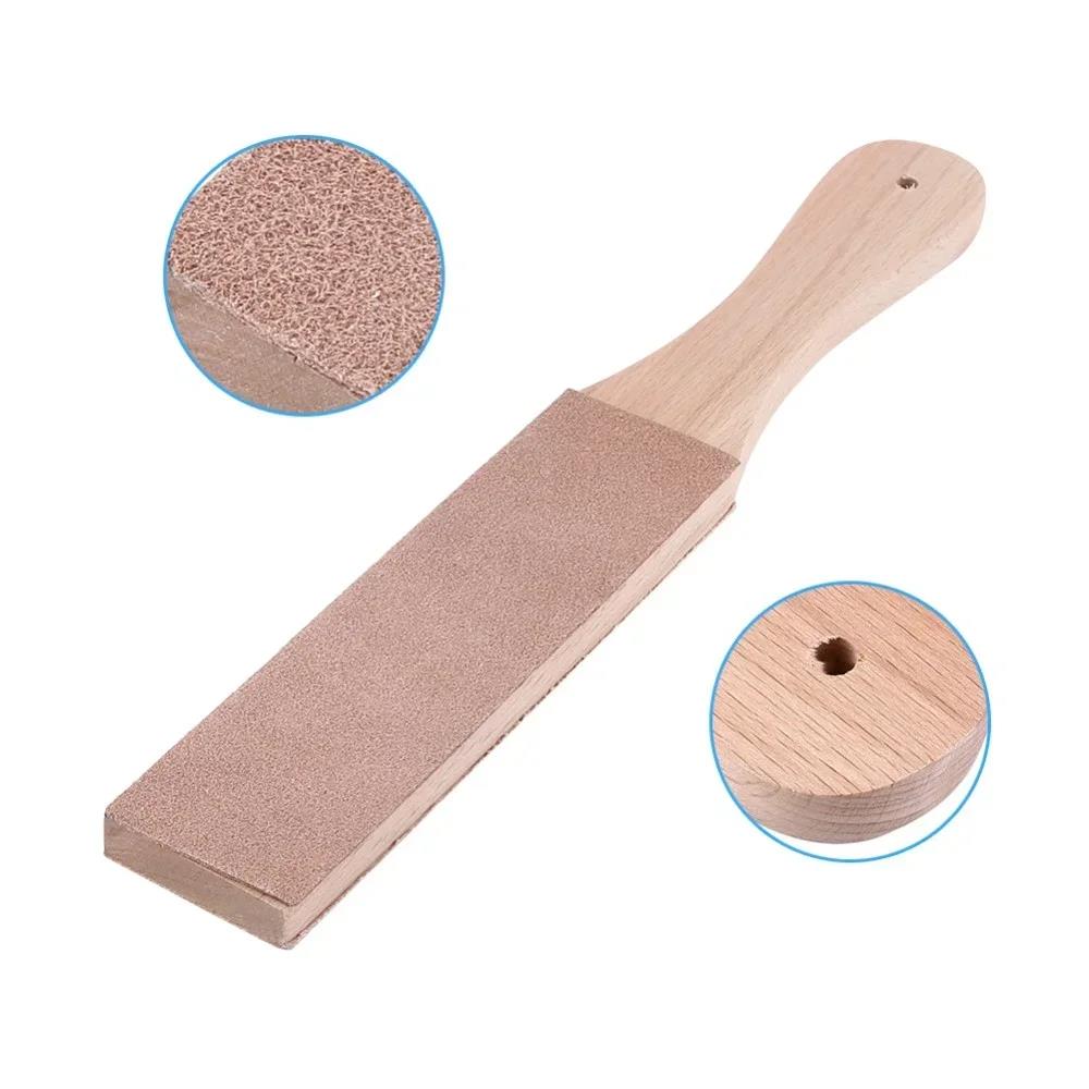 STONEGO Wood-Handled Sharpener Leather Honing Set with Double-Sided Polishing Plate for Razors Knives