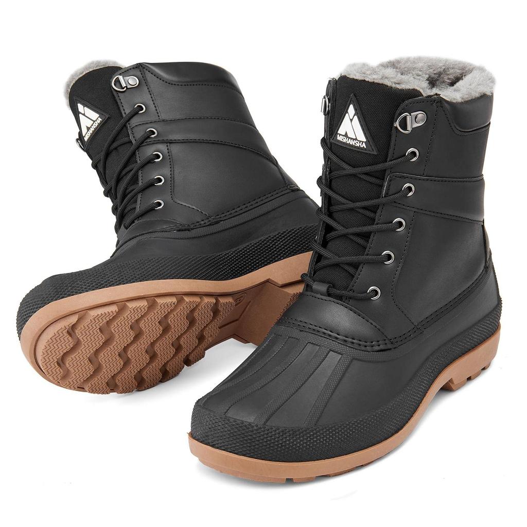 Mishansha Waterproof Snow Boots with Fleece Warm Winter Perfect for Camping and Fishing Men's Lining, Boots, Non-Slip,