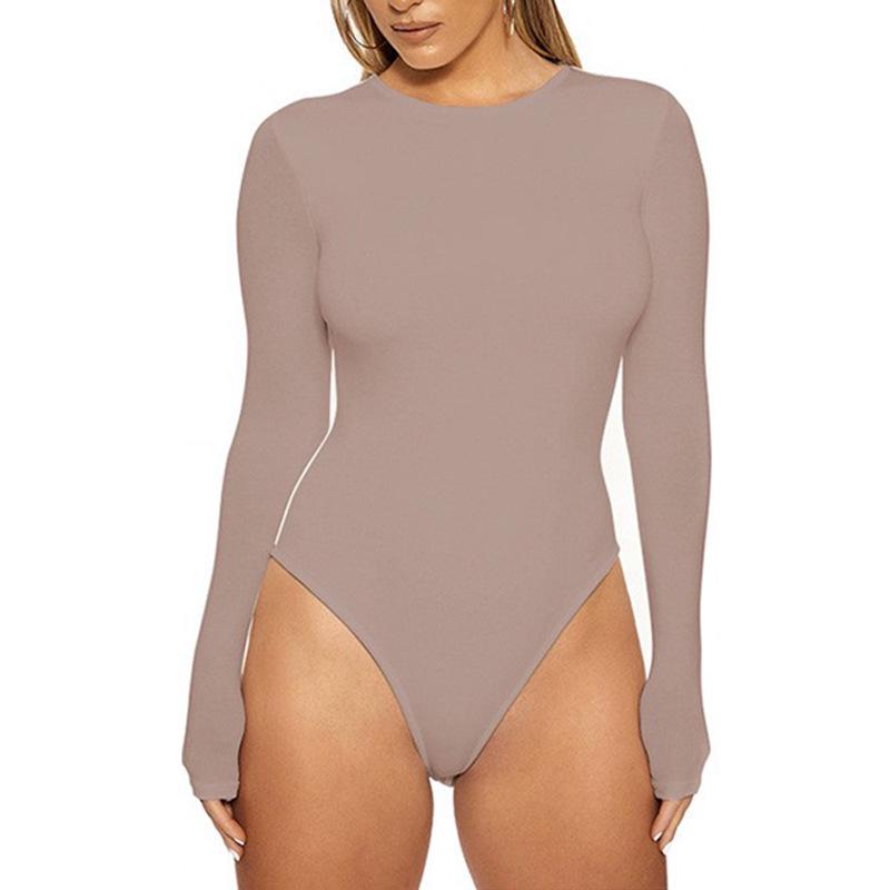 European Fashion Sexy Long Sleeve Bodysuit with Leggings - Solid Color, Round Neck, Perfect for Nightclubs and Home, Autumn/Spring Wear