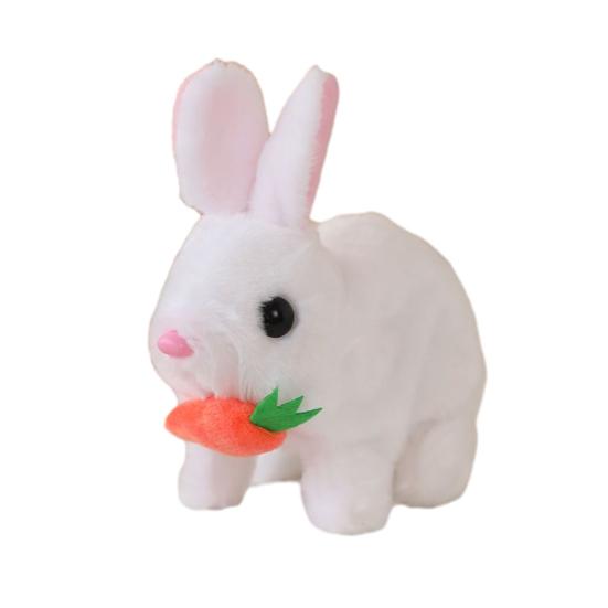 Electric Plush Bunny Toy with Carrot Interactive Walking Rabbit Plushie Handmade Toddlers Educational Jumping Simulation Stuffed Animal Toy
