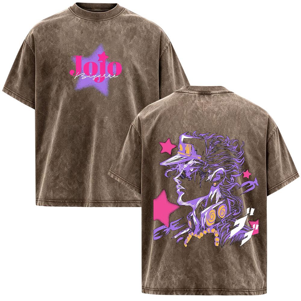Anime JoJo Bizarre Adventure STEEL BALL RUN Johnny Joestar Magliette Vintage Lavate Uomo Donna Manica Corta Oversize Magliette
