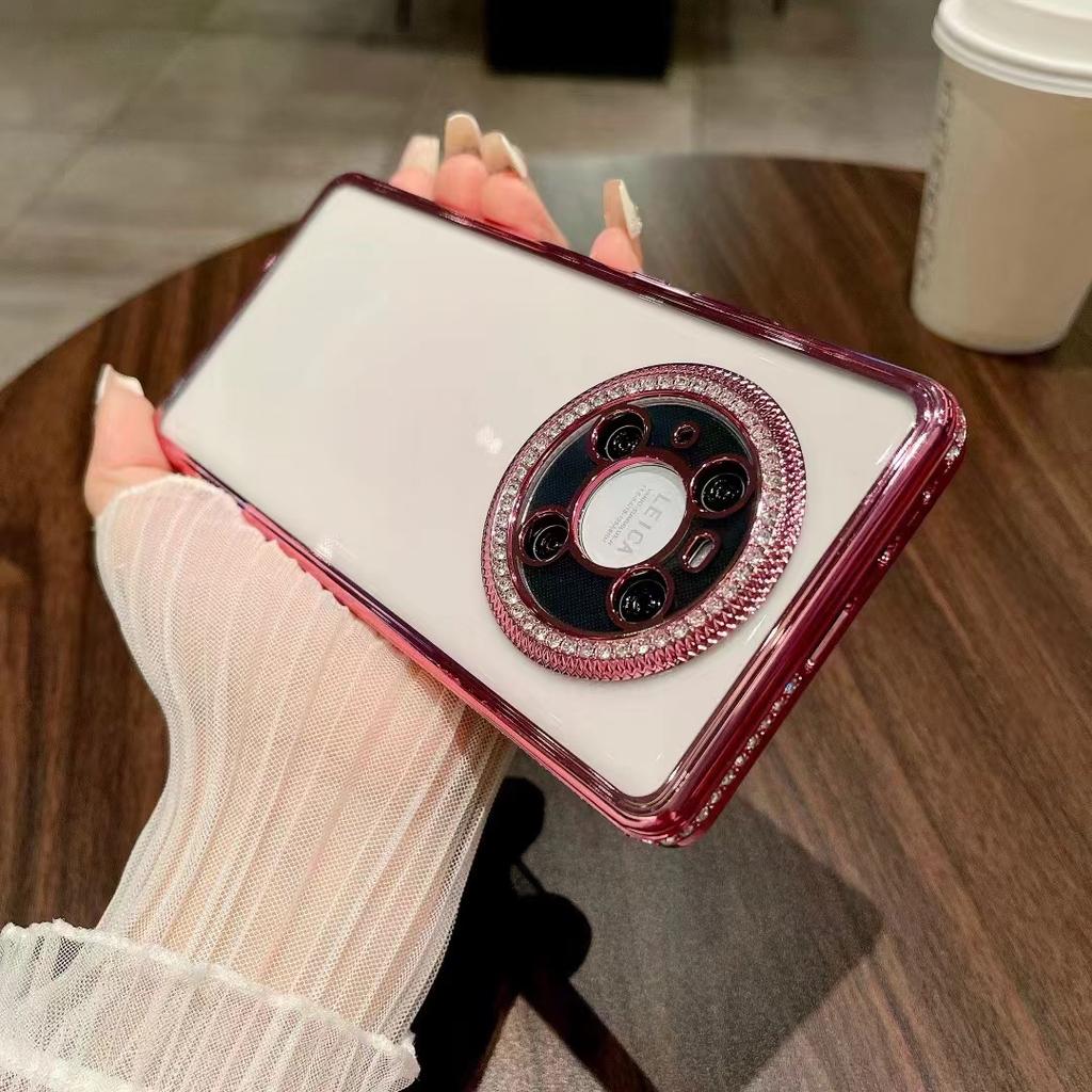 Magnetic Glitter Stand Is Suitable for Huawei Mate60pro Phone Cases with Water Diamond Edge Gradient P70 and P60 Couple