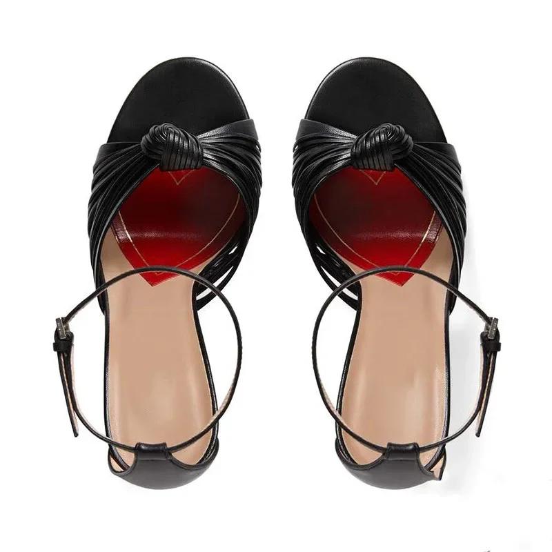 Fashion 2025 New Front Rear Strap Slingback Stiletto Heel Sandals Gold Knot Open Toe Sandals Women Novelty Sandal Solid Color Fashion