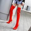 Módní červené kozačky nad koleno dámské sexy vysoké kozačky zimní boty striptérské podpatky fetiš párty taneční boty velká velikost 45