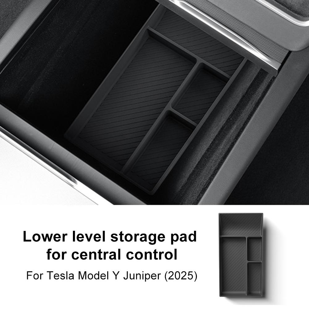Silicone Car Central Console Storage Box for Tesla Model Y Juniper Launch 2025 2026-UP Tidying Black Tray Organizer Accessories