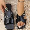 Xia new large size women's flat cross sandals rhinestone buckle decorative style