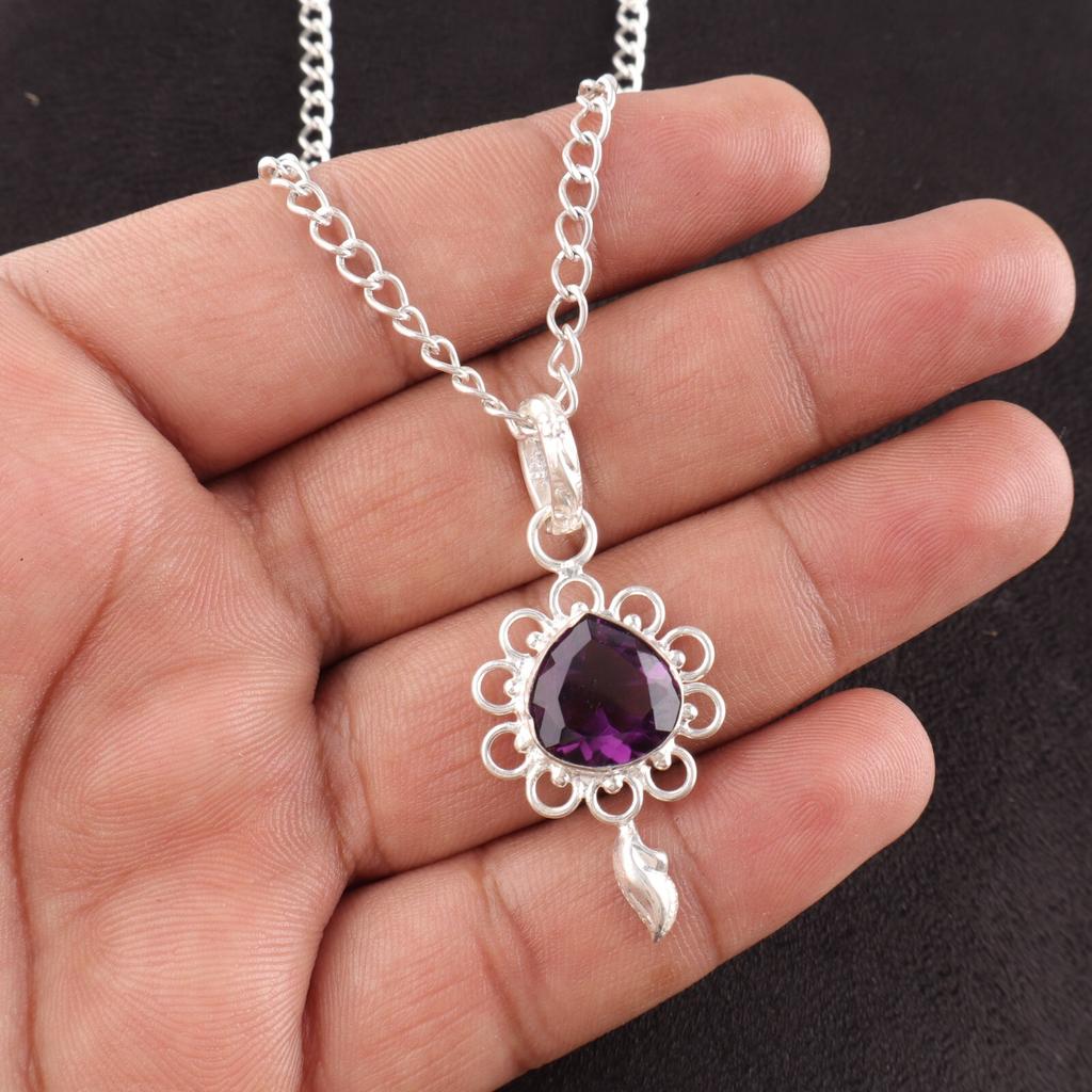 Natural African Amethyst Daughter Gift February Pendant Jewelry Sterling Silver PP-4-1