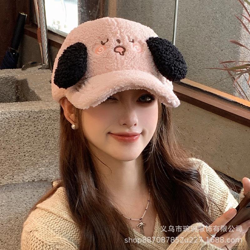 Baseball hats men and women autumn and winter cute koala ears lamb wool warm big head circumference peaked cap