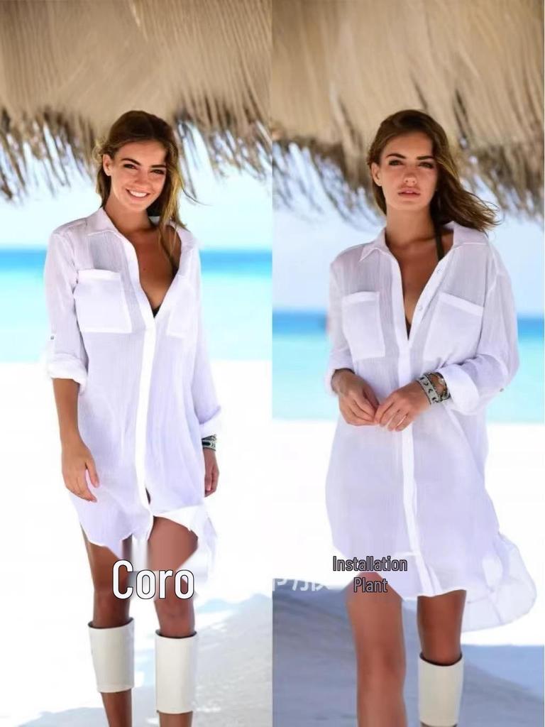 Women's Summer Swimwear Cover-Up: Two-Pocket Bikini Outerwear with Sun Protection