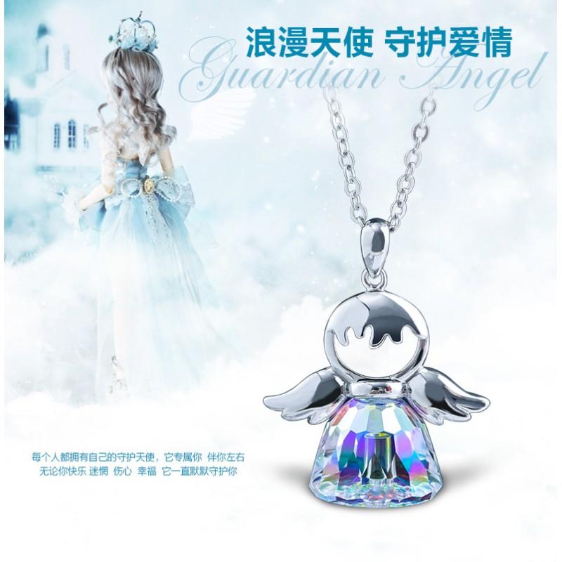 Austrian Crystal Angel Pendant Necklace O Chain Fashion Jewelry Women