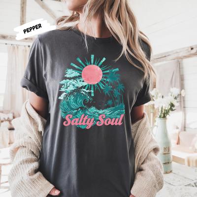 Comfort Colors Salty Soul Shirt: Retro Beach Tee