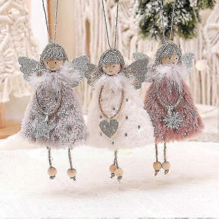 Festive Angel Doll Ornaments for Christmas Tree, Plush Hanging Decor, Multi-Color, 3 Pieces