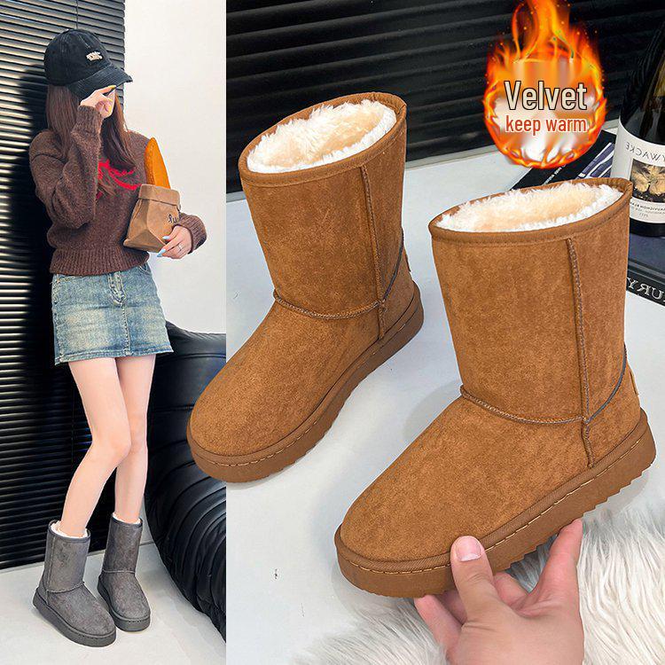 2025 Winter High-Top Snow Boots: Thick-Soled, Cotton-Lined, Fashionable Mid-Calf Design