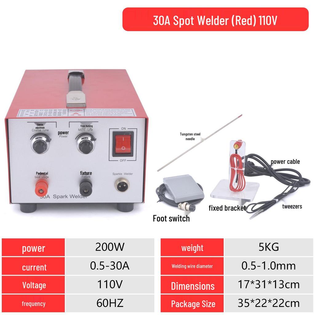 30A Portable Handheld Jewelry Spot Welder for Small Rings and Manual Pulse Welding