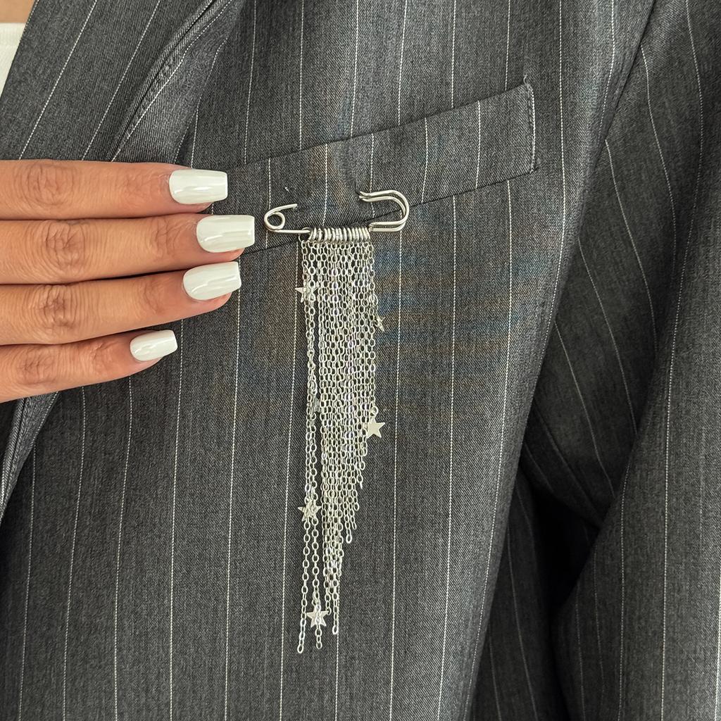 Ingemak Unique Design Irregular Star Tassel Pendant Brooches Women Vintage Sliver Color Metal Shirt Collar Lapel Pin Accessories