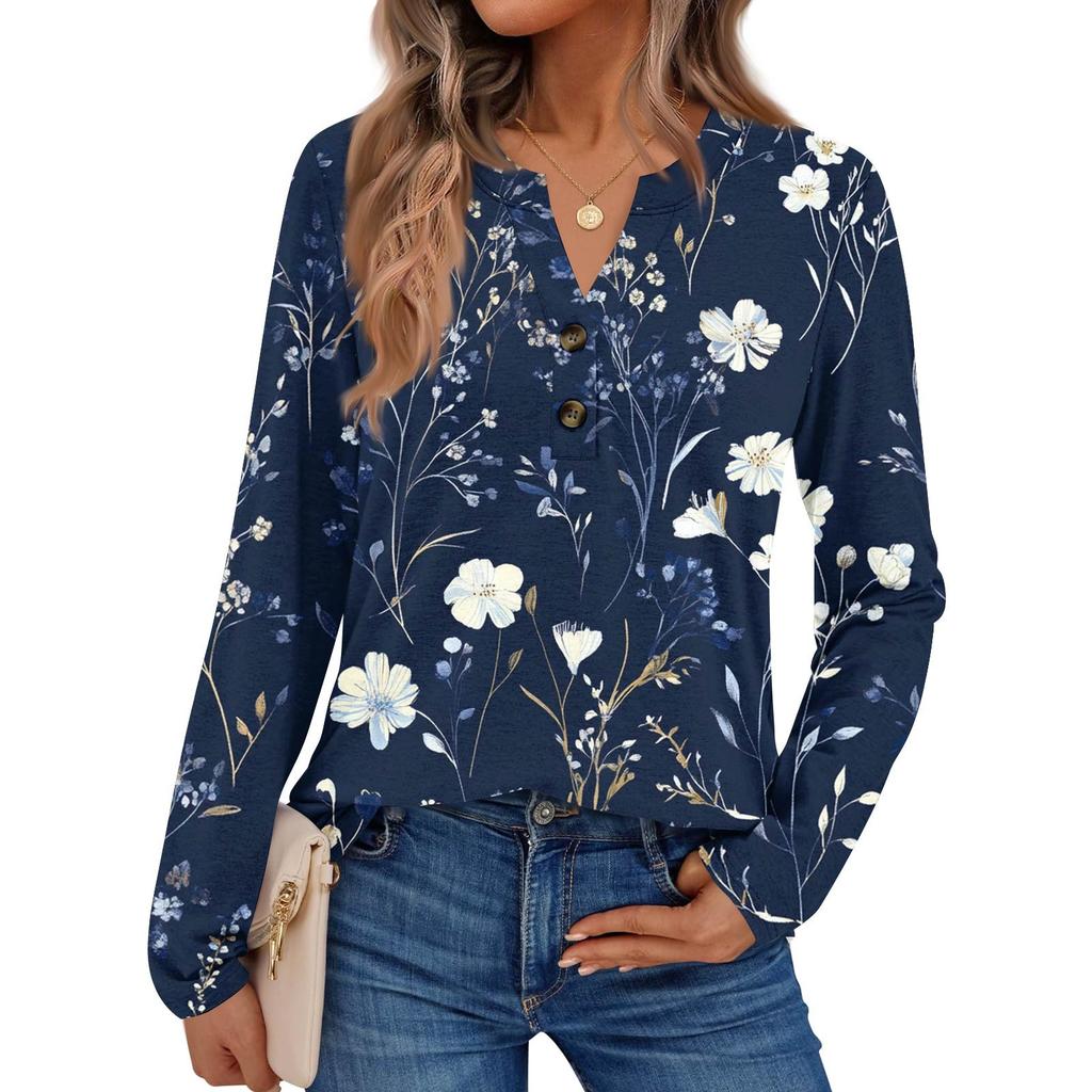 Women's Printed Long Sleeve Shirts Elegant Casual Tops Trendy Shirts Tops