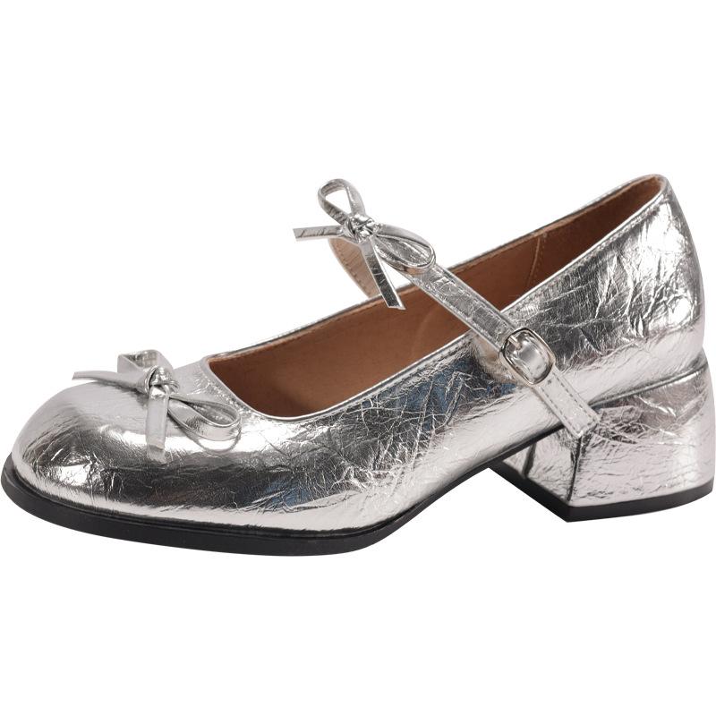 French Silver Small Man Light Mouth Thick High Heel Single Shoes Women's 2025 New Summer Skirt JK Mary Jane Shoes