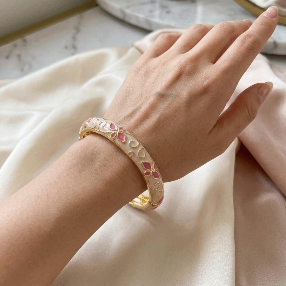 Enamel Flower Bangle Traditional Women's Hand Bracelet Vintage Cloisonne Bangle Jewelry Gifts